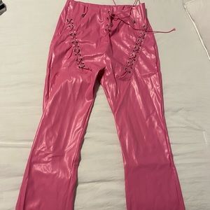 Pink leather lace up pants!!